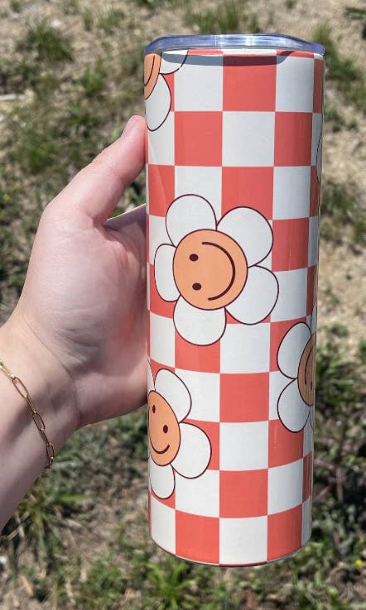 Checkered daisy tumbler