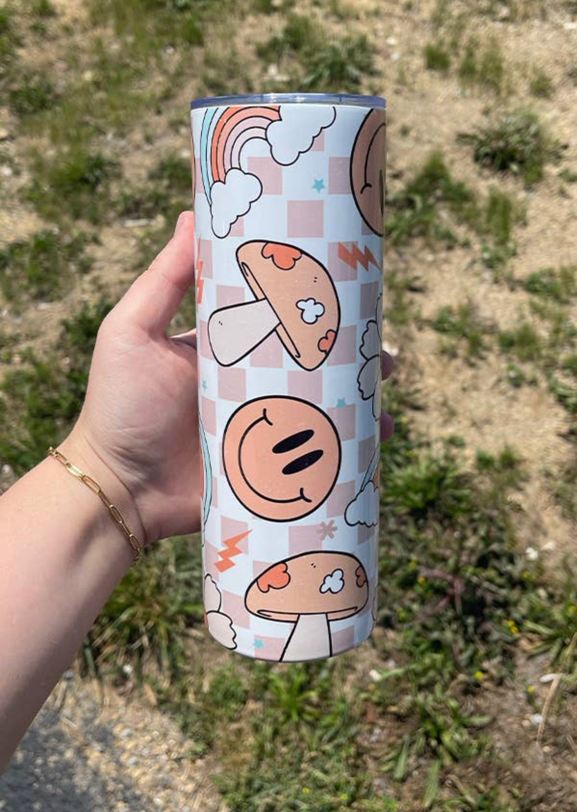 Smiley and mushroom tumbler