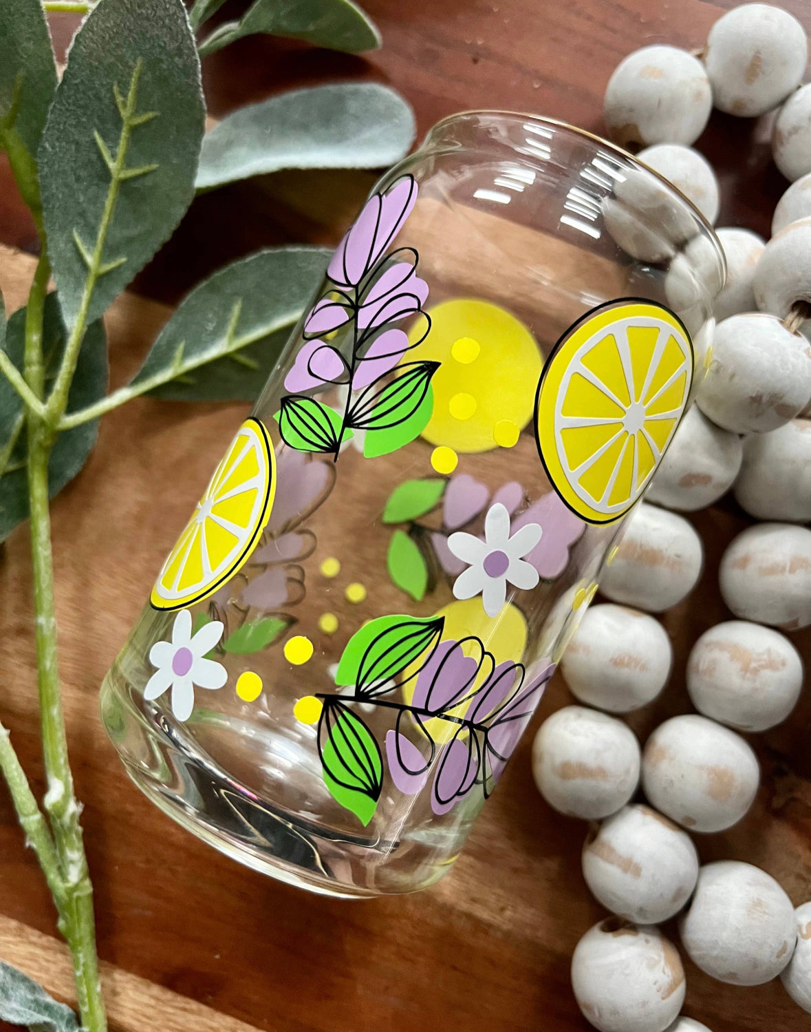 Lemons and lavender glass cup