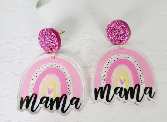 Mama pink dot earrings