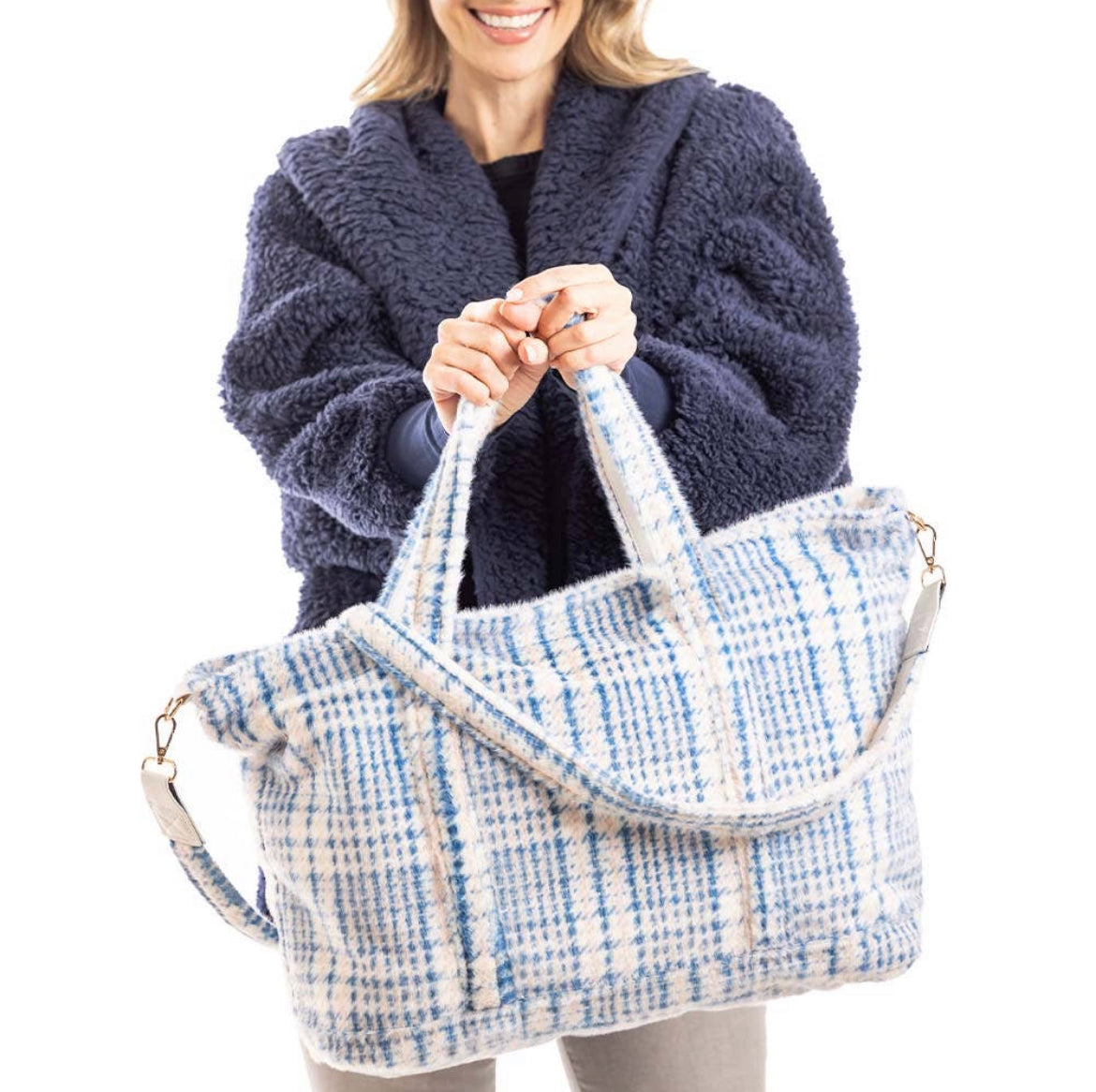 Houndstooth fur tote bag