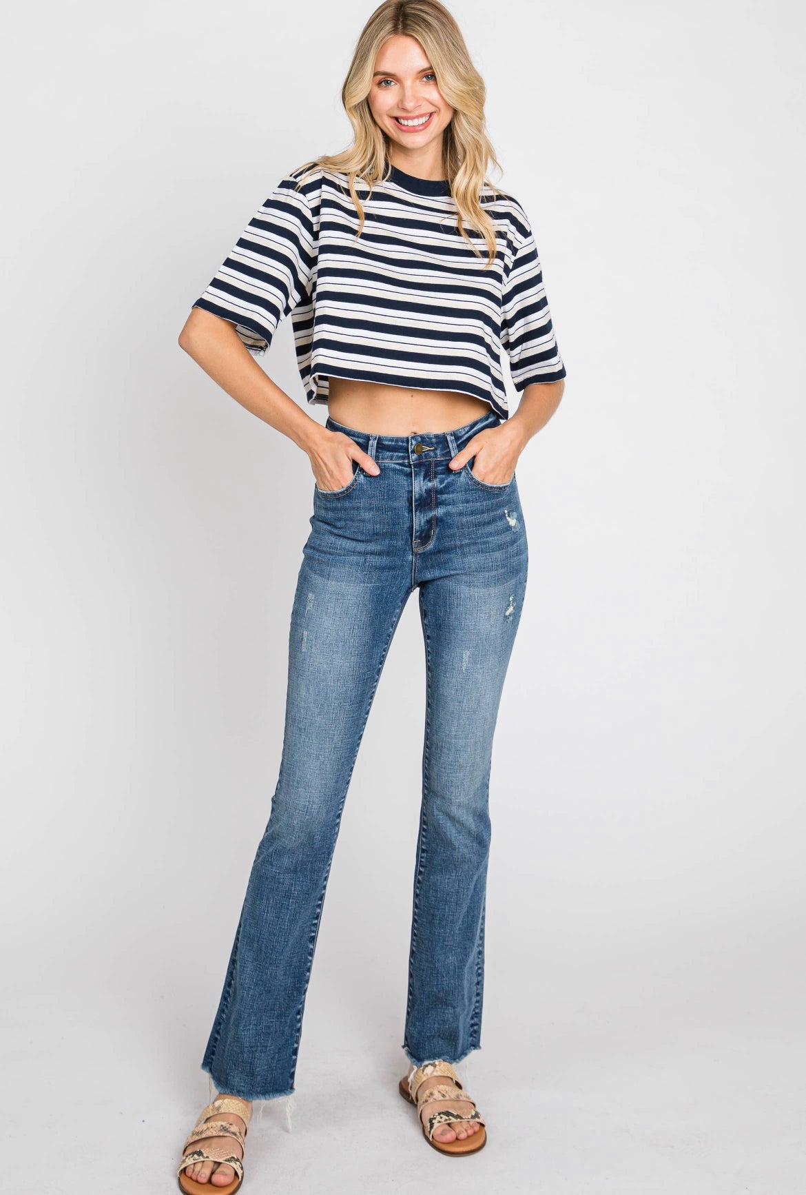 Petite high rise boot cut jeans
