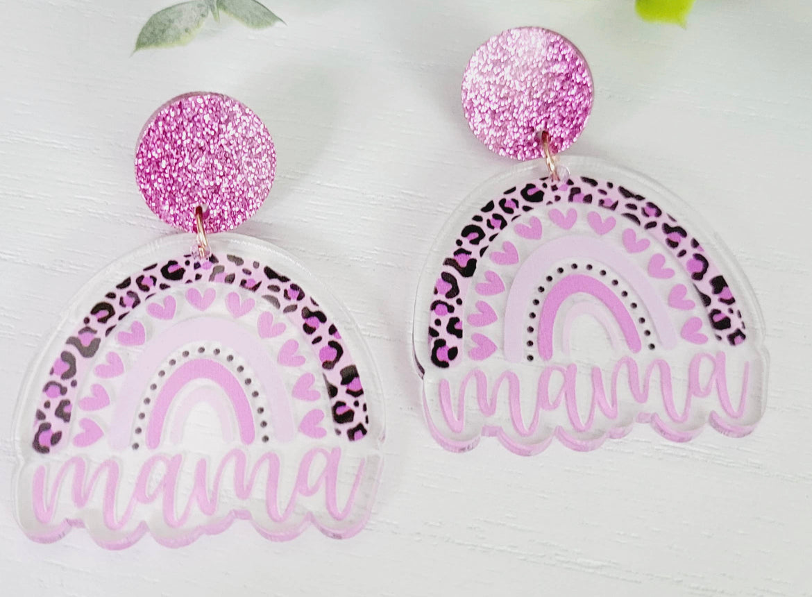 Mama pink leopard earrings