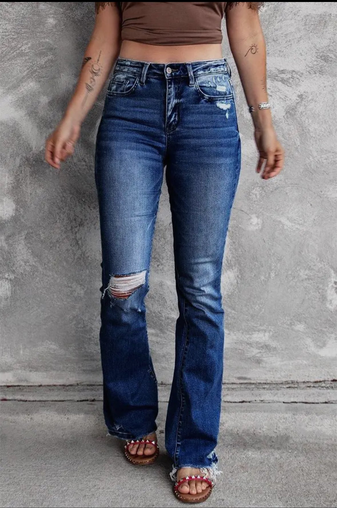 High-rise trousers stretch raw ripped jeans