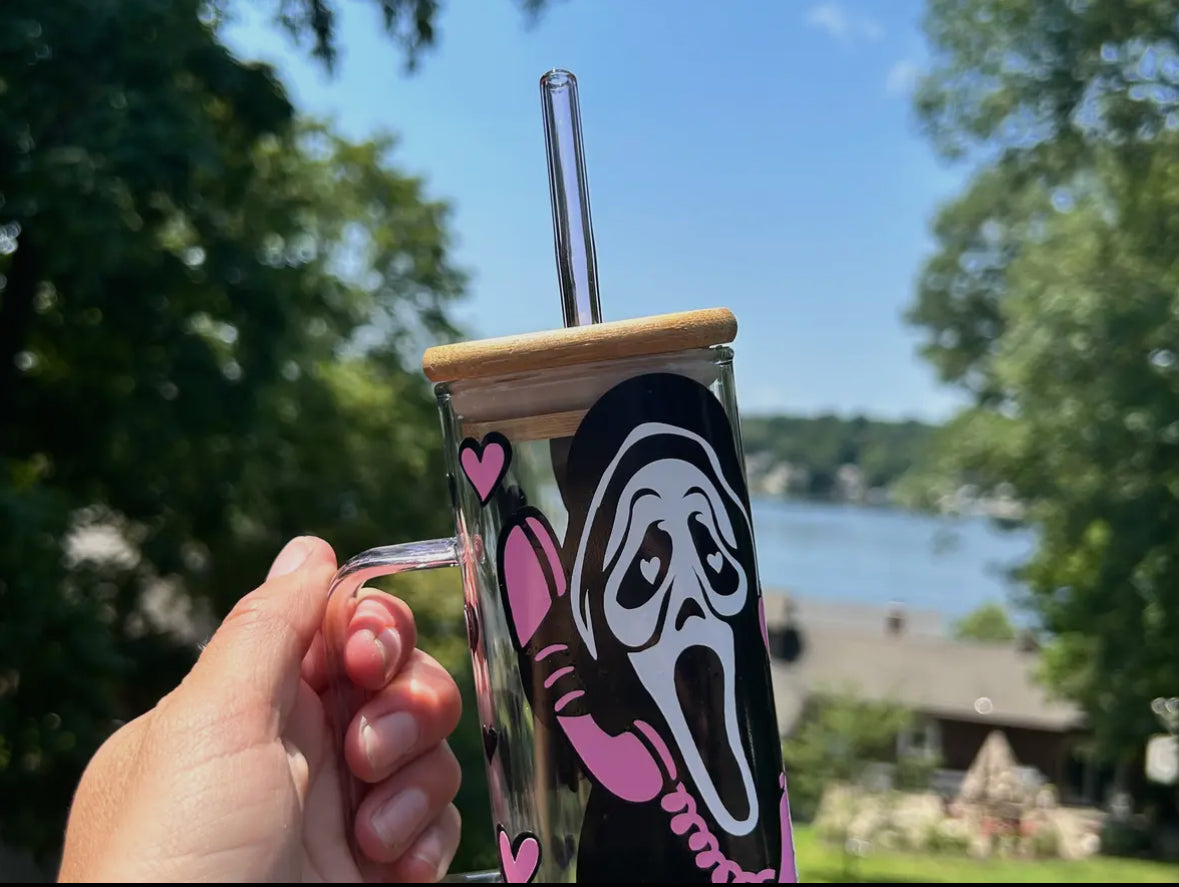 Scream ghost face square glass mug