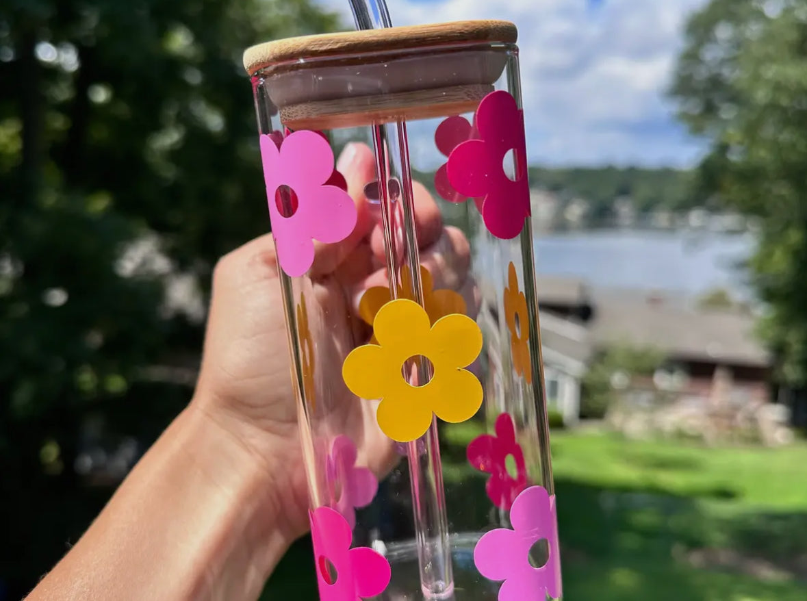 Pink lemonade square glass cup