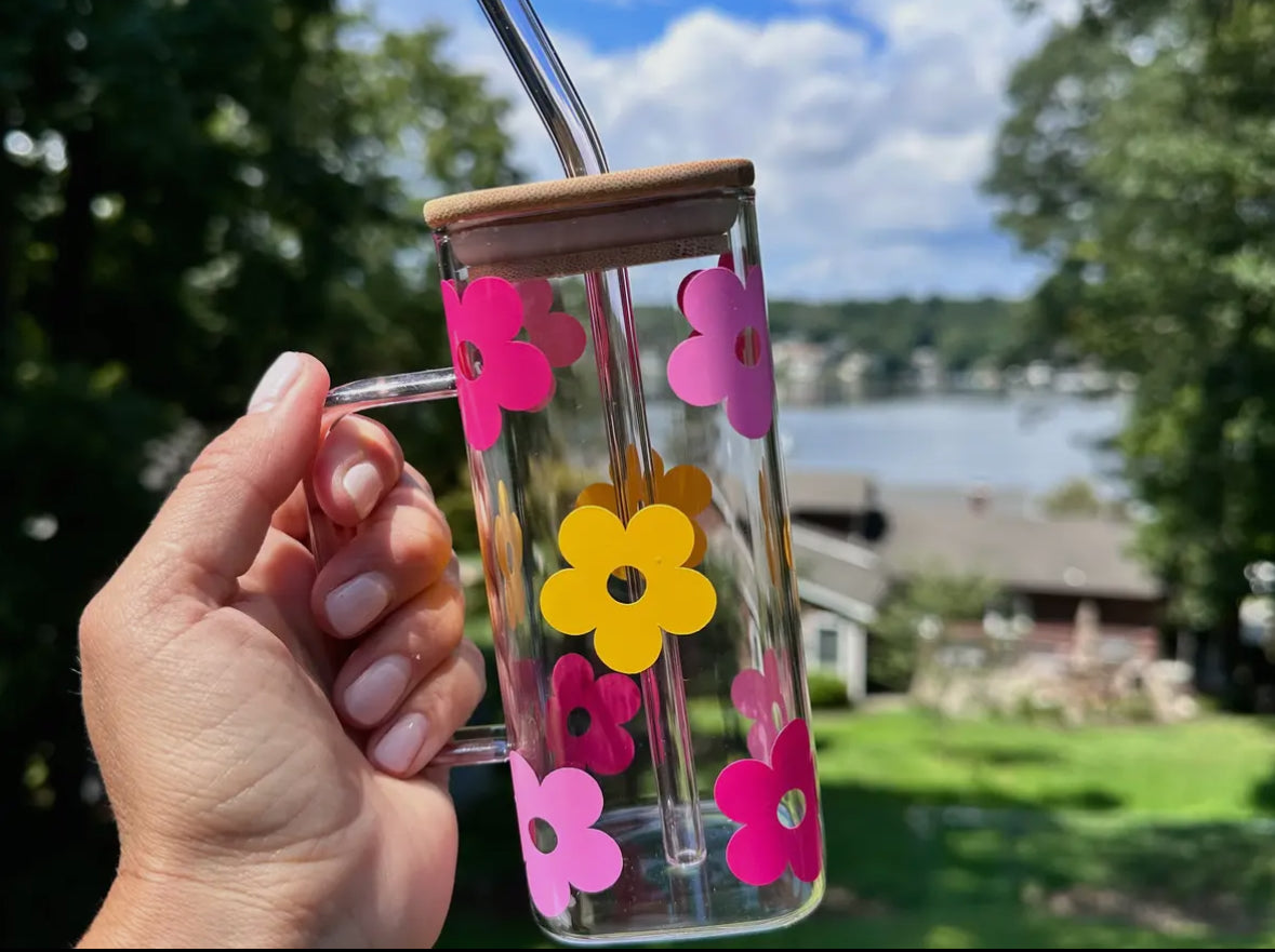 Pink lemonade square glass cup